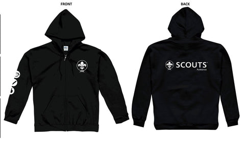SCOUTS AOTEAROA ZIP-UP HOODIE - BLACK