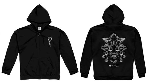 SCOUTS AOTEAROA ILLUSTRATED ZIP-UP HOODIE - BLACK