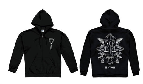 SCOUTS AOTEAROA ILLUSTRATED ZIP-UP HOODIE - BLACK